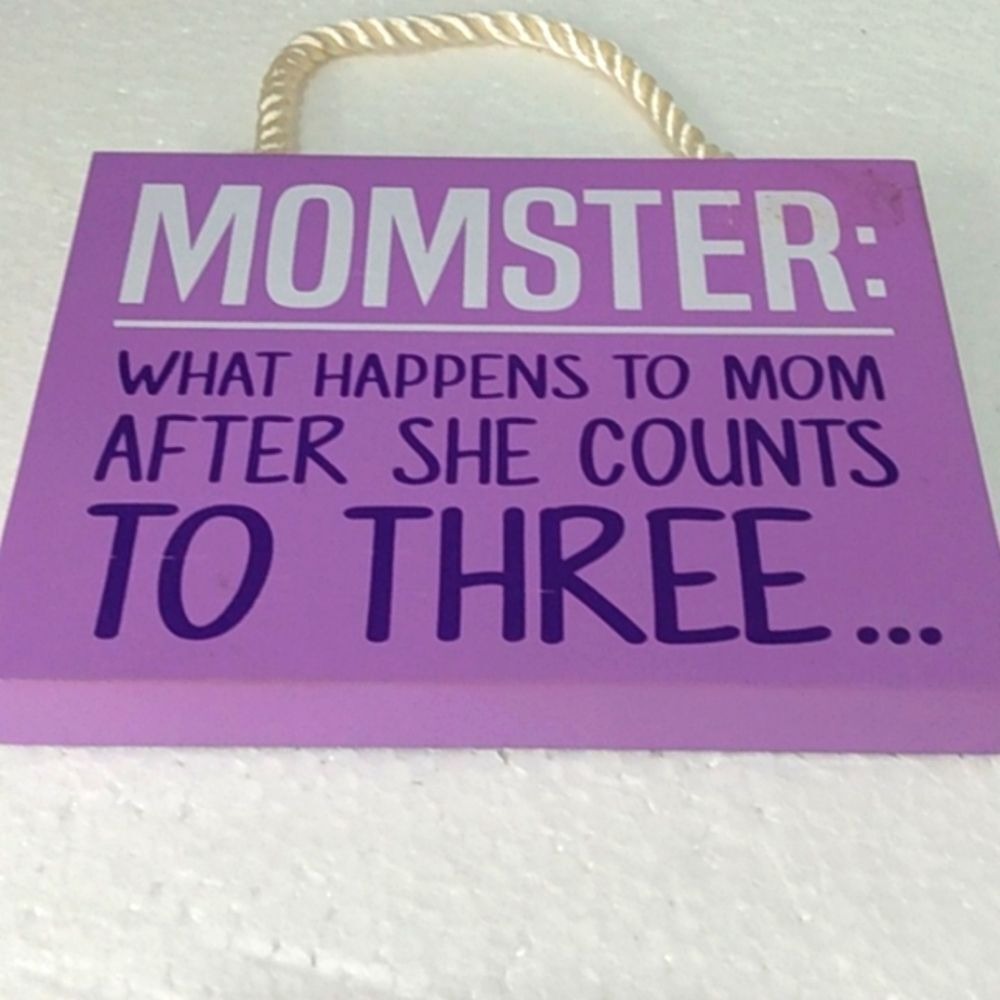 Malden International Designs Momster Purple Wood Hanging Sign 6x4.5